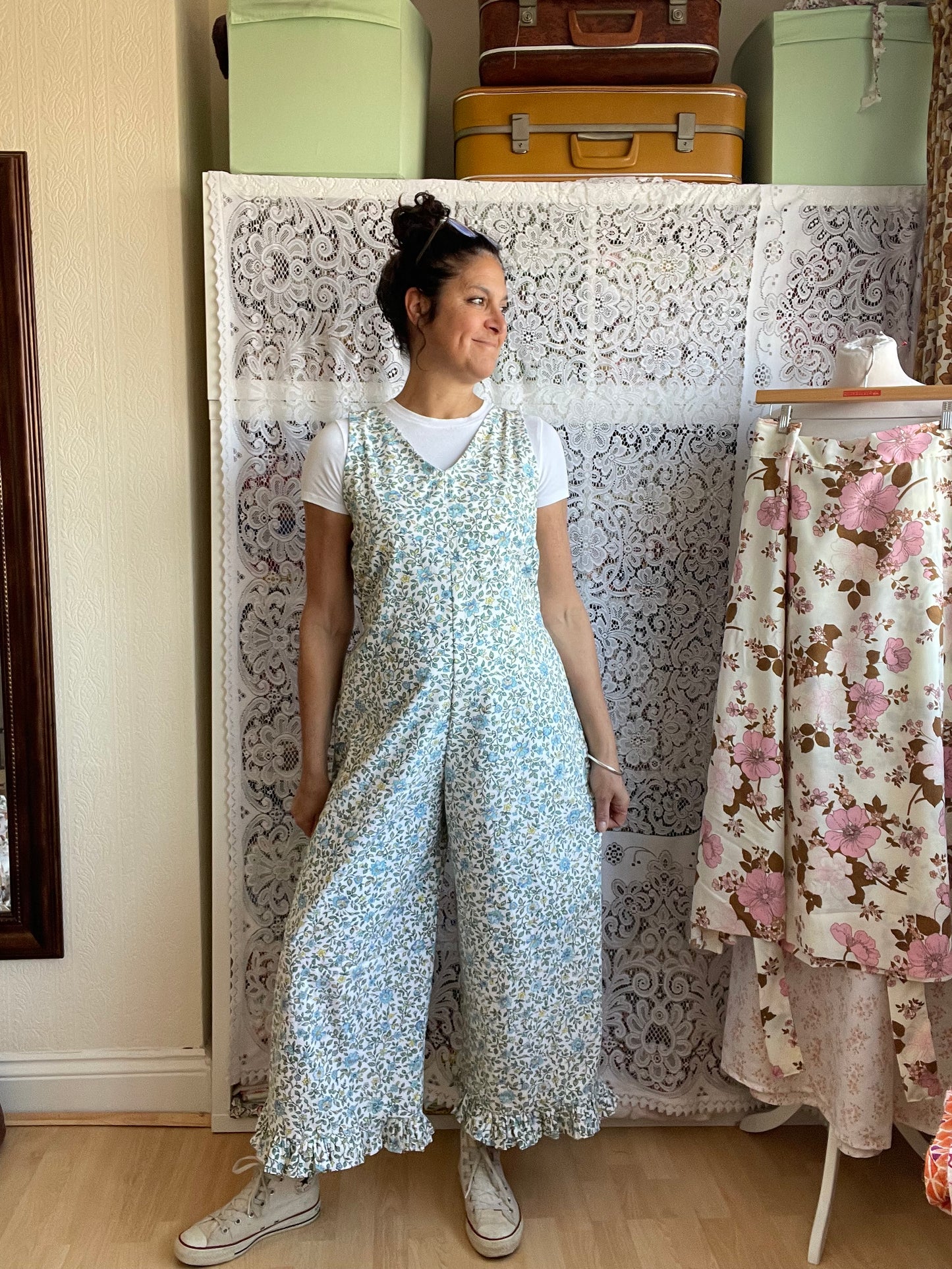 Lulu Dungas in Vintage Sanderson cotton