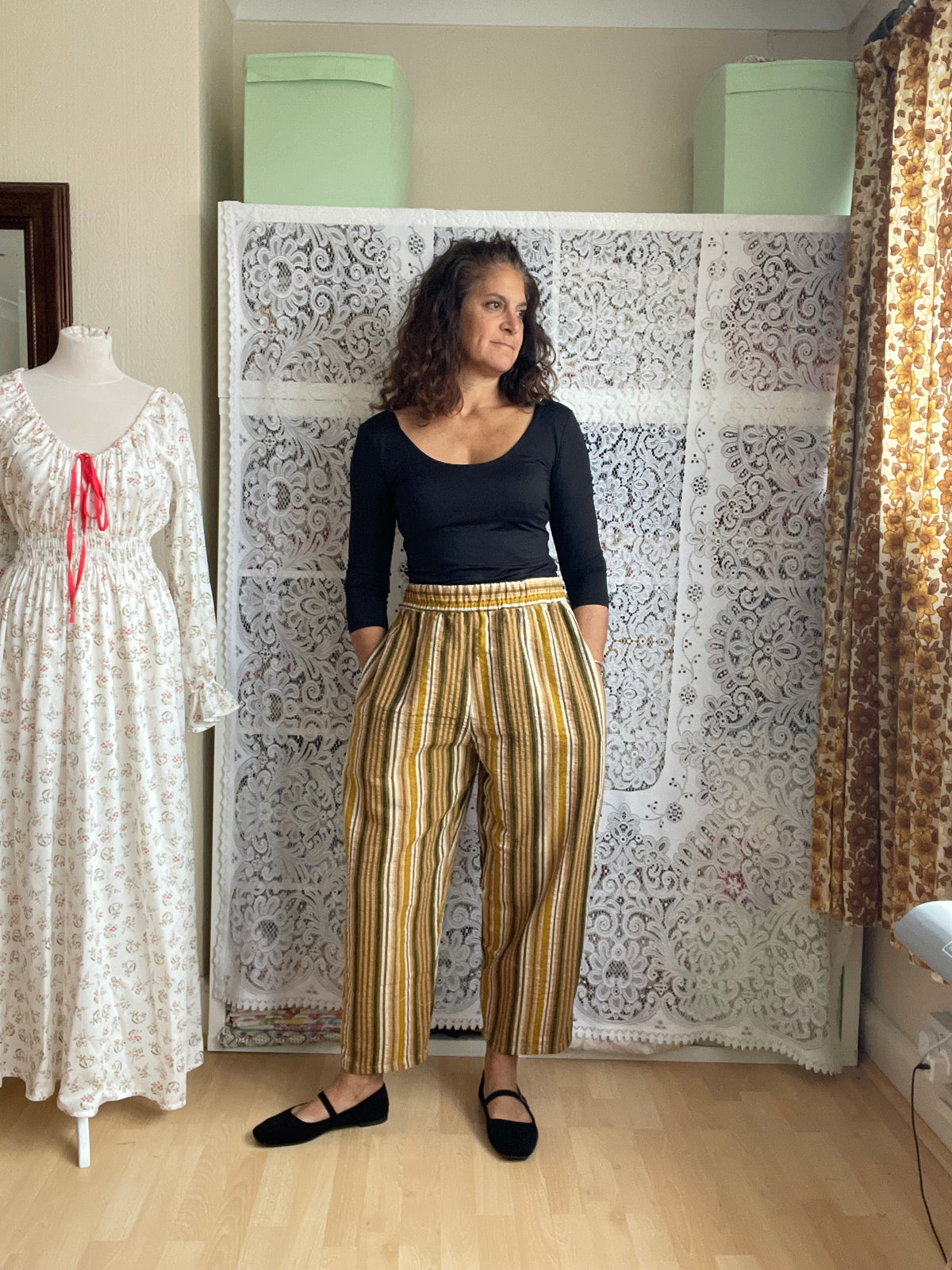 Pantalones Roma en cuadro Vichy azul marino y piedra, tallas 10-14