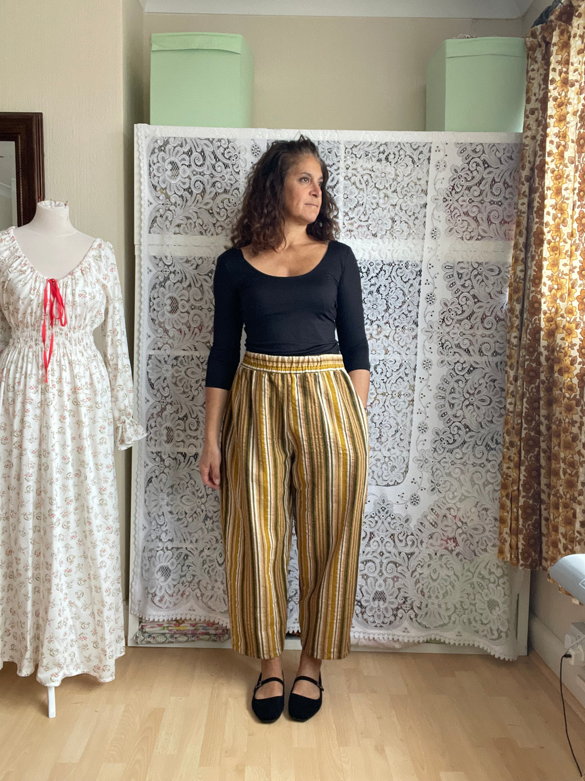 Pantalones Roma en cuadro Vichy azul marino y piedra, tallas 10-14